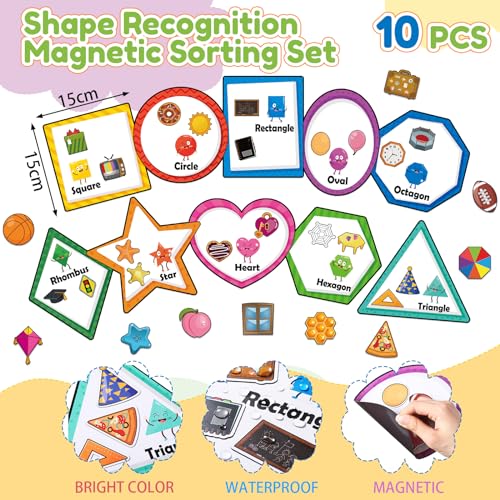 Image of Blosssound 10 Set Magnetic Shape Sorting for Toddler Matching Games Magnet Sorting Mats 30 Everyday Objects Magnets Pieces Learning Toys for Child Learning Shape Game Preschool Classroom(Colorful)