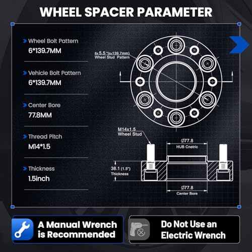 Image of 6x139.7 Wheel Spacers 1.5 inch Compatible with Ram 1500 2019-2024,77.8mm Center Bore & 6 Lug Forged Wheel Adapters M14x1.5, 4PCS