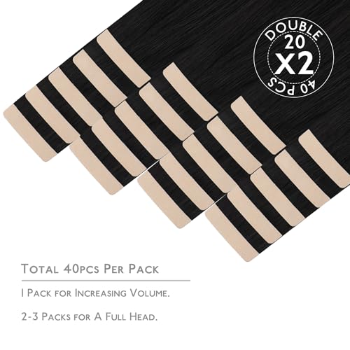 Image of WENNALIFE Tape in Hair Extensions Human Hair, 40pcs 100g 24 inch Jet Black Hair Extensions Real Human Hair Straight Tape in Extensions Invisible Human Hair Extensions Reusable Real Hair Extensions