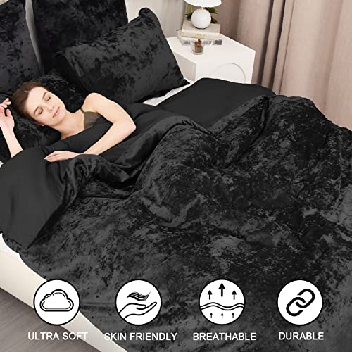 Phf Truly Velvet Duvet Cover Set California King Size, 3Pcs Ultra Soft Breathable Comforter Cover Set, Luxury Cozy Flannel Duvet Cover With Pillow Shams Bedding Collection, 104" X 98", Black #TOP1