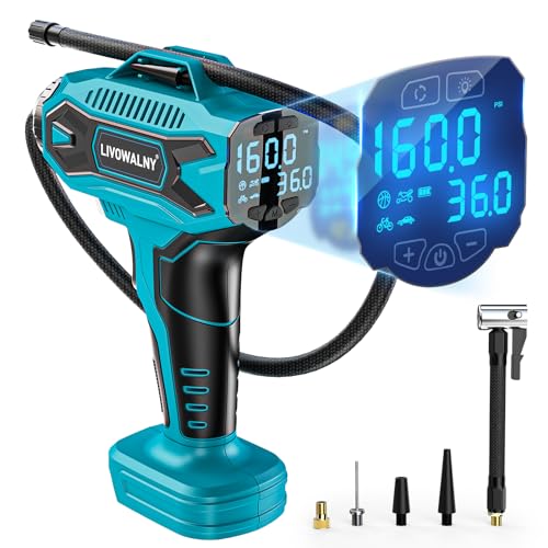 Image of LIVOWALNY Tire Inflator Air Compressor Compatible with Makita 18V Battery, 160PSI Cordless Portable Electric Air Pump with Digital Pressure Gauge for Car Motorcycles Bike Sport Ball Auto (Tool Only)