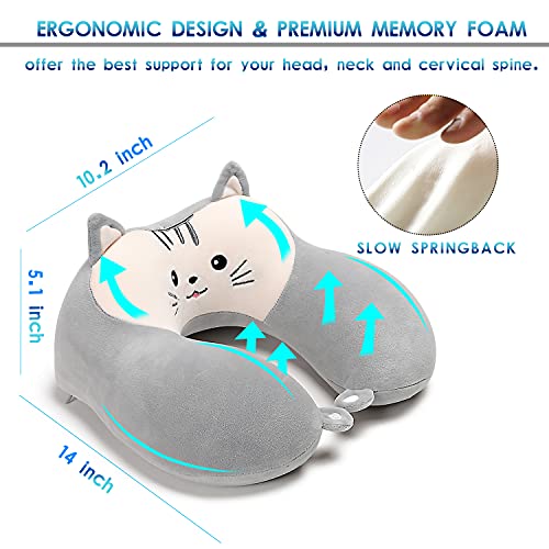 Travel Pillow for Kids and Adults, Cute Animal Memory Foam Neck Pillow with Soft Fleece Cover and Eye Mask Set, Airplane… - Image 4