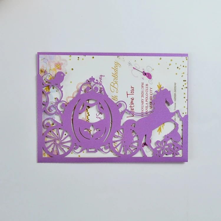 Faire Part De Mariage Lot de 50 Cartes d'invitation de Mariage en Forme de carrosse de Cendrillon Rose Blush(Dark Purple)
