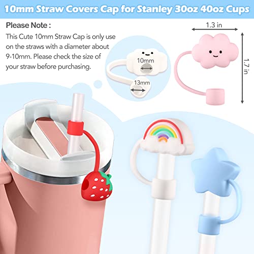 10Mm Drinking Straw Covers Cap For Stanley Cups, 8Pcs Reusable Silicone Straw Covers Topper For Stanley 30 Oz 40 Oz Tumbler With Handle, Cute Cloud Straw Dispenser Tips For Stanley Cups Accessories #TOP1
