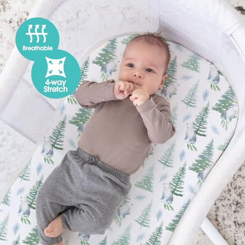 Image of Stretch Fitted Bassinet Sheet Set BROLEX 2 Pack Cradle Sheets for Bassinet Pad /Mattress,Unisex Boys Girls,Ultra Soft,Brown Polar Bears