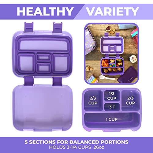 Image of Bento Box with Insulated Lunch Bag, Ice Pack & Water Bottle Set for Kids - 5 Compartments, Lunches or Snack Container Girls, Toddlers Daycare Pre-School, Kindergarten Purple Unicorn