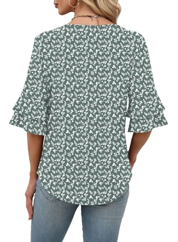 Image of OFEEFAN Spring Tops for Women Boho Shirts Fashion Clothing Cute 3 /4 Length Sleeve Blouses Dressy Casual Summer Outfits