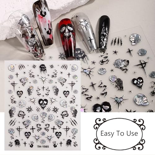 9 Sheets Halloween Nail Art Stickers Decals - Self-Adhesive Decal Cute Ghost Spider Web Bat Spook Nail Supplies - Halloween Autumn Charms for Women Nails Art Design Decoration Accessories - Image 4