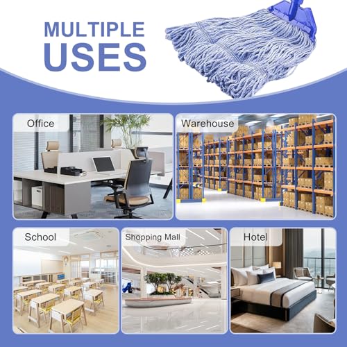 Image of 6 Pack Commercial Heavy Duty Mop Head Replacement for Rubbermaid, Industrial Wet Mop Head for Floor Cleaning, Cotton Looped End String Cleaning Mop Head Refill, Blue Mop