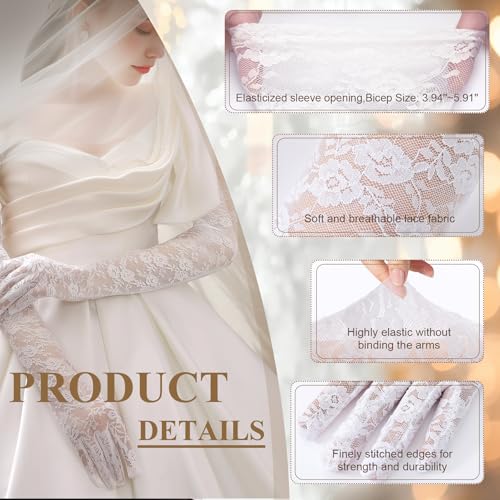Long Elegant Lace Gloves Lace Arm Sleeves for Women Wedding Bridal Party Vintage Tea Formal Events Black or White2