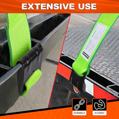 Mimanchi 4 Inch Ratchet Straps with Flat Hooks, 2 Pack, 40ft Heavy Duty Tie Down Straps for Flatbed Truck Trailers Pickup, Green Webbing Cargo Straps,20,000 Lbs Breaking Strength by Mimanchi - Image 5