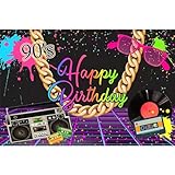 YongFoto 90's Theme Happy Birthday Backdrop 10x8ft Hip Hop Graffiti Retro Music Rock Punk Photography Background Cake Table Party Banner Decorations Photoshoot Wallpaper Photo Studio Booth Props