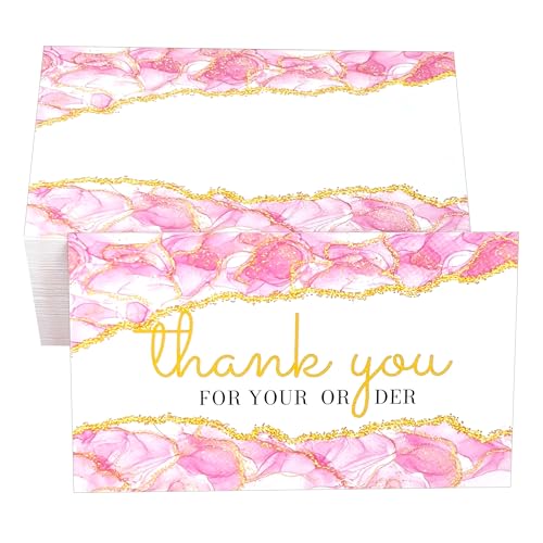RXBC2011 Thank you for your order cards small business packaging customer appreciation notes arble gold line pack of 100 Pink