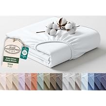 Royale Linens 100% Organic Cotton Full Fitted Sheet Only - Percale Weave - Super Soft Deep Pocket Bottom Sheets - White Elastic Sheet - Full Size Fitted Sheets Only - 54"x75"+15", White