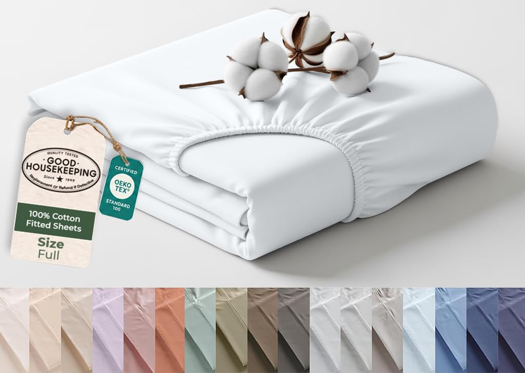 Photo 1 of Royale Linens Organic Cotton Full Fitted Sheet - Percale Weave - White