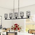 Heircido Kitchen Island Light Fixtures, 5 Lights Black Farmhouse Chandeliers for Dining Room Over Table with Chain, Rustic Pendant Lighting Hanging Industrial Ceiling Fixture