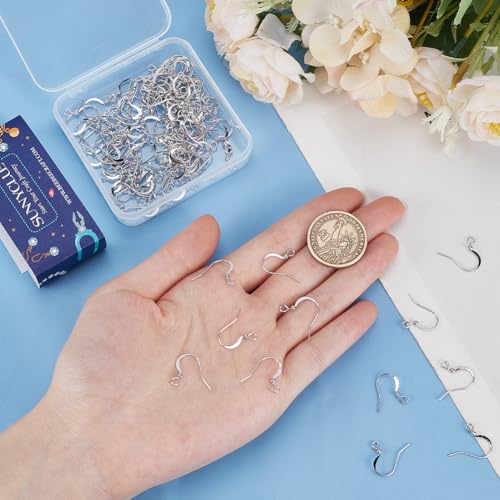 SUNNYCLUE 1 Box 120Pcs Real Platinum Plated Earring Hooks Ear Wire Hooks with Ball Brass French Earring Fish Hook Silver Earwires Findings for jewellery Making Accessories Supplies DIY Dangle Earrings - Image 3