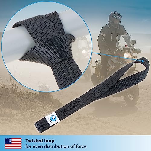 Valonic Falcon - Small Soft Loop Tie Down Straps - 4 Pack, 4400Lbs, 1" X 12", Double Stitched, Black - For Motorcycle Handlebar #TOP3