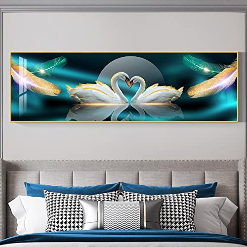 Peinture grande taille cygne d'or et plume au design artistique chic