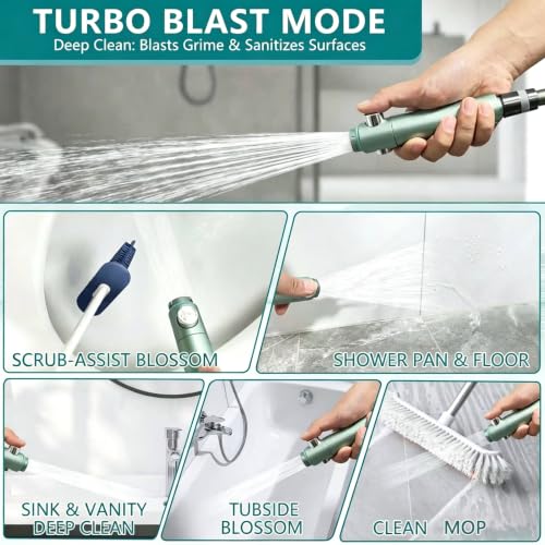 Regadera de mano turboalimentada con cepillo, 6 modos de pulverización, apagado con un toque, 3 cartuchos de filtro, manguera y soportes incluidos miniatura 5