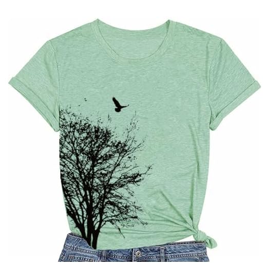 Women Mountain Adventure Shirt Vintage Funny Outdoor Clothing Short Sleeve Nature Plant Shirt Top, Bean Green XL