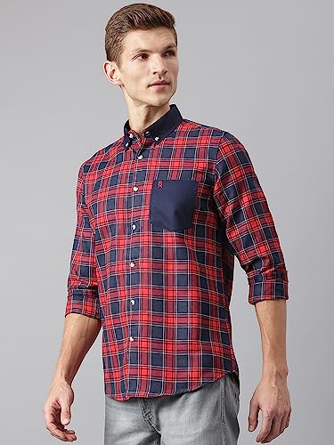 Image of Thomas Scott Mens Checkered Slim Fit Casual Shirt with Button Down and Long Sleeve (TS1048 Space Blue XL)