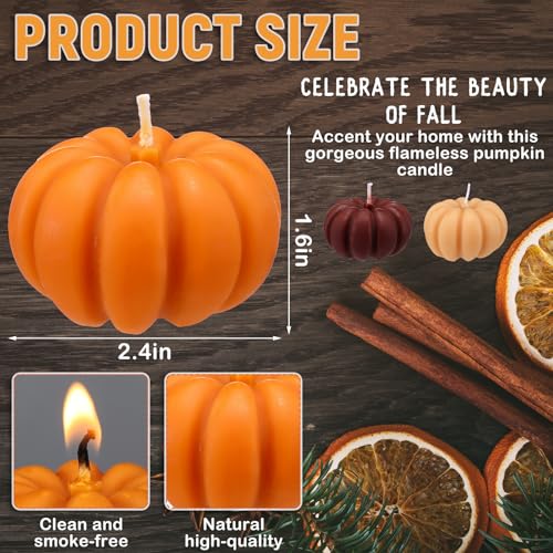 Image of Lounsweer 6 Pcs Pumpkin Shaped Candles Retro Thanksgiving Pumpkin Candle Decor Halloween Home Decoration Handmade for Autumn Centerpieces Decor