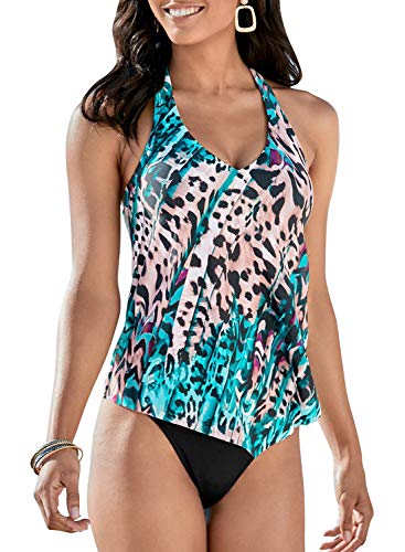 EVALESS Women's Two Pieces Swimsuits Paisley Print T-Back Bathing Suits Tankini with Boyshorts