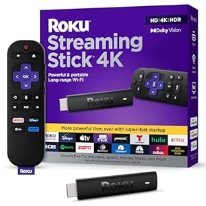 Roku Streaming Stick 4K – HDR & Dolby Vision Roku Streaming Device for TV with Voice Remote & Long-Range Wi-Fi – Free & Live TV