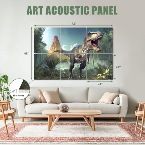 6 Pack Paneles Acústicos Decorativos Dinosaurio Selva Verde Jungla T-Rex Volcán 72"x48" Paneles Absorbentes de Sonido Autoadhesivos para Estudios de Grabación y Oficina miniatura 2