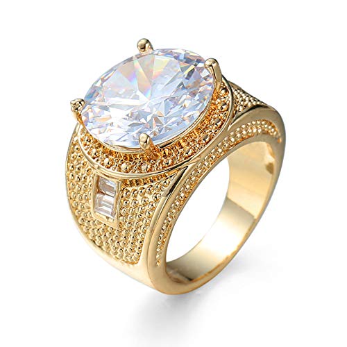 EoCot Zircon Rings for Women Gold Plated Simple Round Shape White Cubic Zirconia Cz Gemstones Woman Ring Size 8