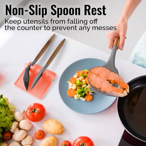 Image of Zulay Kitchen Silicone Utensil Rest with Drip Pad for Multiple Utensils - BPA-Free, Heat-Resistant Spoon Rest & Spoon Holder for Stove Top - Kitchen Utensil Holder for Ladles & Tongs - Peach Bud