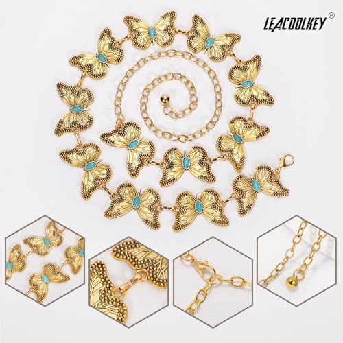 Image of LEACOOLKEY Western Metal Concho Belt for Women Cowgirl Boho Waist Chain Belt for Dresses Jeans Pants