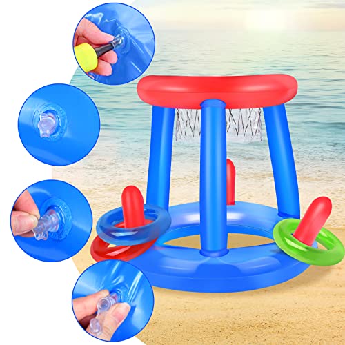 Herefun Aufblasbares Basketball-Set, Pool-Basketballspielzeug, Basketballreifen und Ball und anderes Zubehör, Sommer, Spielzeug-Set für Erwachsene, schwimmendes Spielzeug (Stil 1)