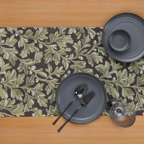 Solino Home 100% Pure Linen Table Runner 72 Inches Long - Floral Print Green and Brown Table Runner 14 x 72 Inch - Handcrafted and Machine Washable - Fallen Leaves Print by Solino Home - Used condition - Image 3