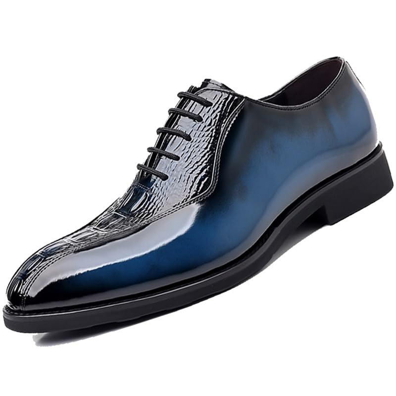 Mens Oxfords Shoes Pointed Toe Non Slip Casual Business Work Formal Shoes Formal Mens Classic Formal Oxford Lace Up Wedding Pointed Toe Dress Shoes(Blue,7)