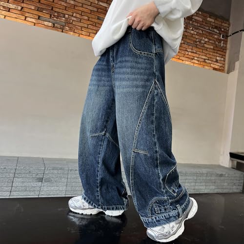 Boys Baggy Streetwear Jeans Wide Leg Hip Hop Straight Denim Pants Teen Washed Trendy Loose Trousers with Pockets4