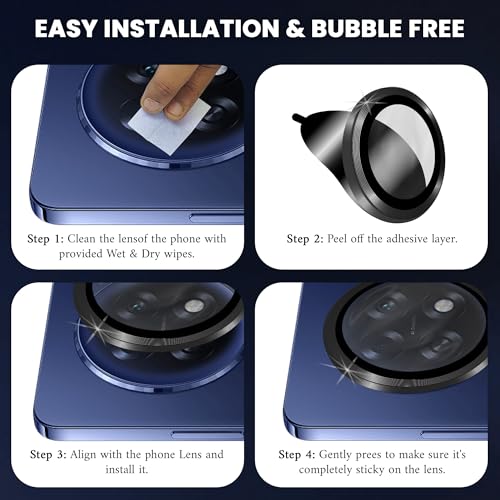 Image of ArmourPro Camera Lens Protector Tempered Glass for Oppo F31 Pro Plus (6.83 Inches) Tough HD Individual Aluminum Alloy Rings 9H Camera Cover, Scratch-Resistant,Camera Rings Protection| Black, 1 Pack