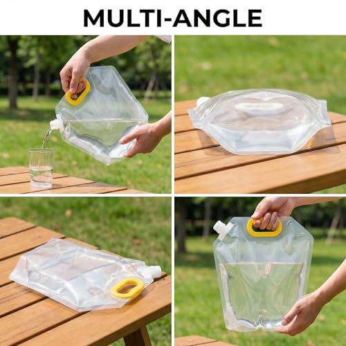 Image of Kraptick Portable Collapsible Water Storage Tank 5L Water Container with Handle and Leak-Proof Screw Cap, Reusable Foldable Drinking Water Carrier Bag for Camping & Emergency Use (Transparent)