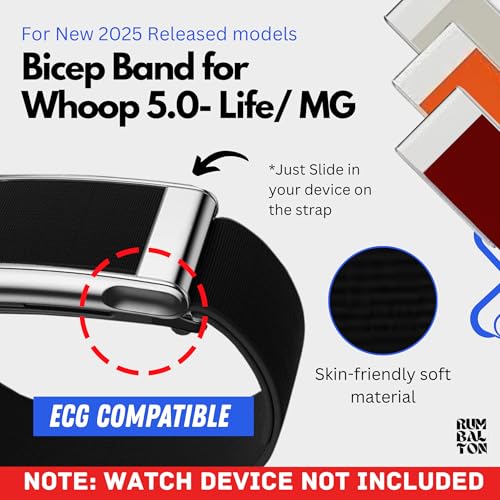 Image of Hydra Soft Bicep Strap for WHOOP 5.0 One /Peak /Life MG Band - Breathable Adjustable Waterproof Replacement Bicep Strap for WHOOP Band 5.0 - Not Compatible with Gen 4 (Black, Life /Mg)