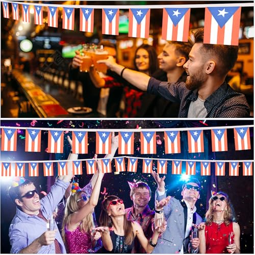 Image of 2 Pack Puerto Rico Flag Banner String Small Mini 66 Feet 60 Pcs Puerto Rican Hanging Flags Decoration