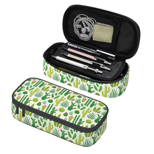 Image of Desert Plant Green Cactus Large Pencil Case, Pencil Pouch With Zipper Compartments Stationery Pencil Bag For Kids Teens Students School Supplies