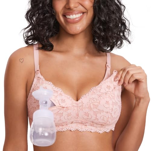 Image of MOMANDA Women's Pumping Bra Hands Free Lace Nursing Bras Cute Support Maternity Breastfeeding Breast Pump Bra