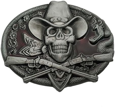 Xwest Western Cowboy Skull Pirate Rifles Belt Buckle