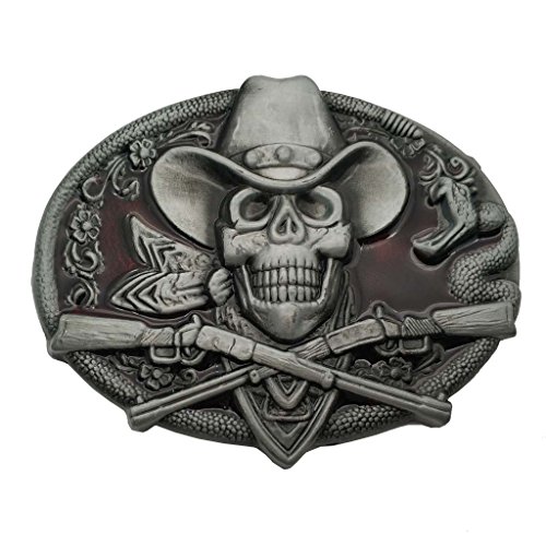 Image of YONE Western Cowboy Skull Pirate Rifles Belt Buckle Red(Size: 1.5 inch)