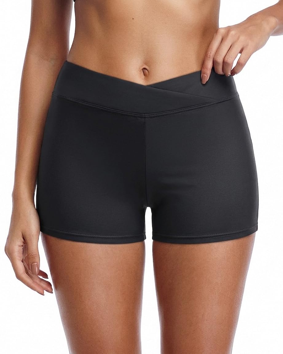Womens Swim Shorts Bathing Suits Bottoms Swimsuit Bottoms, Black, Large-image-5