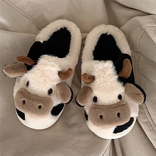 Snugeasy Cow Slippers for Women Men Cute Cozy Fuzzy Slippers Cartoon Animal Slippers Winter House Slippers Plush Preppy slippers, Cow, 6.5-7 Women/5.5-6 Men3