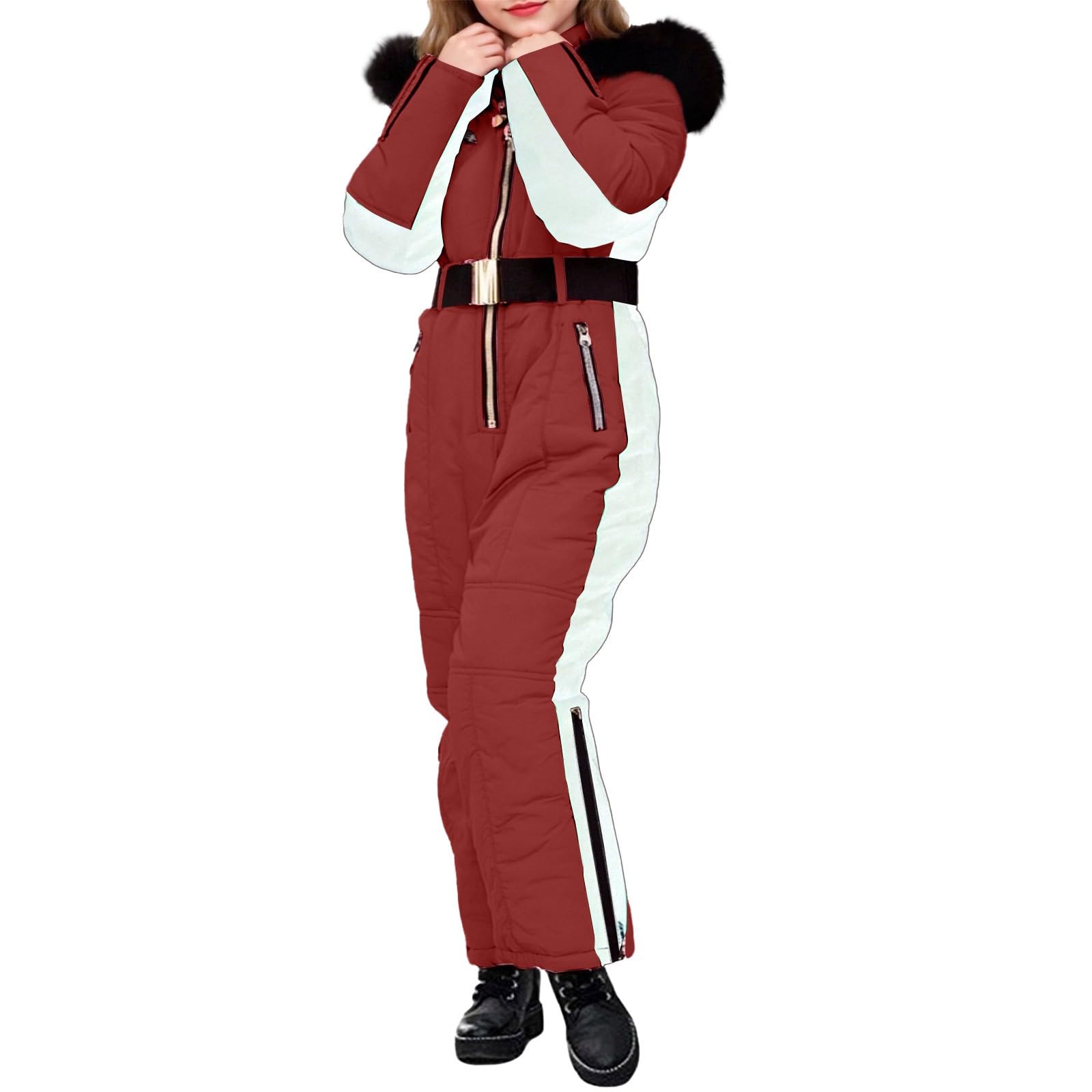 HEONSATI Tute Sci Bambino E Ragazzi Tuta Da Sci Di Un Pezzo Bambini Completo Da Neve Apertura Con Cerniera Per Bambino Salopette Da Snowboard Intera Outdoor Tuta Invernale Unisex Con Cappuccio
