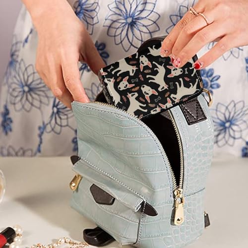 Bull Terrier Cartoon Dog Credit Card Holder Case Wallet RFID Leather Zipper Small ID Card Case for Women 6