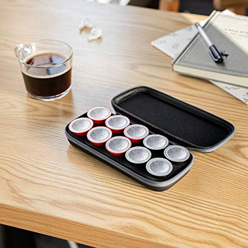 ROMAUNT Travel Carrying Case Compatible with Nespresso OrignalLine Capsules, Accessory for Portable Espresso Maker Protective Coffee Pods Holder with Foam PU Material Hold 10 Pods(black)